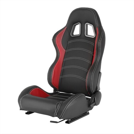 Spec-D Tuning Racing Seat - Black With Red Pvc With White Stitching  - Left Side RS-2255L
